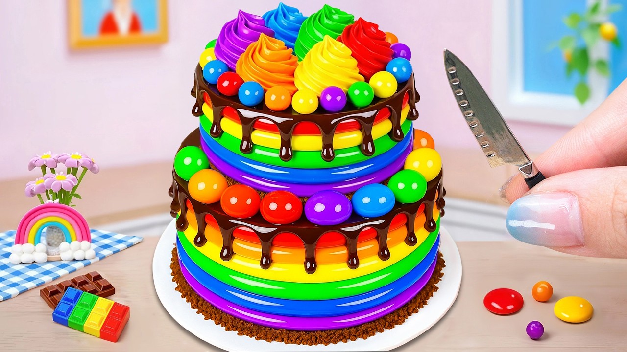 Perfect Mini Rainbow Jelly Cake with Chocolate Drip 🌈 How To Make Miniature Cake ⭐ Mini Wonderful
