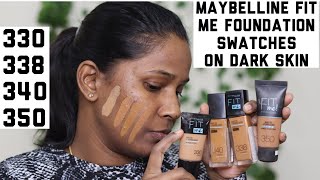 Maybelline Fit Me foundation 330 Toffee 338 Spicy Brown 340 Cappuccino and 350 Caramel swatches