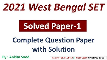 WBSET 2021 Solved Question Paper | West Bangal SET PYQ with solution | WBSET Paper 1 with solution