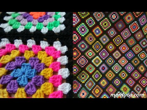 How to crochet easy colorful granny square blanket afghan for beginners pattern by marifu6a