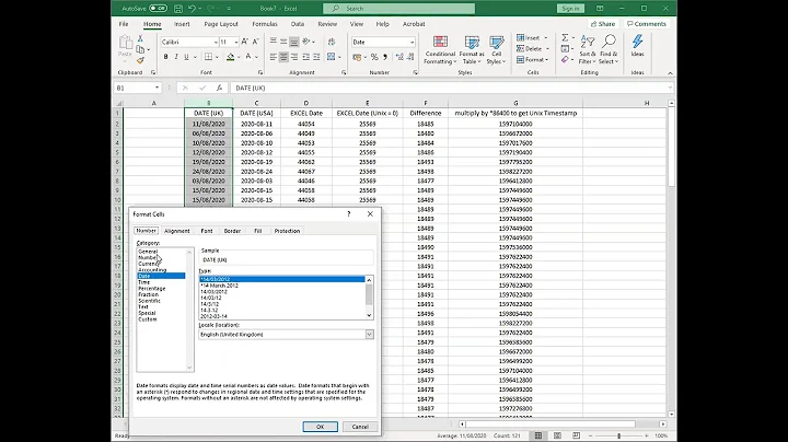How to convert dates in Excel to Unix Timestamp Dates