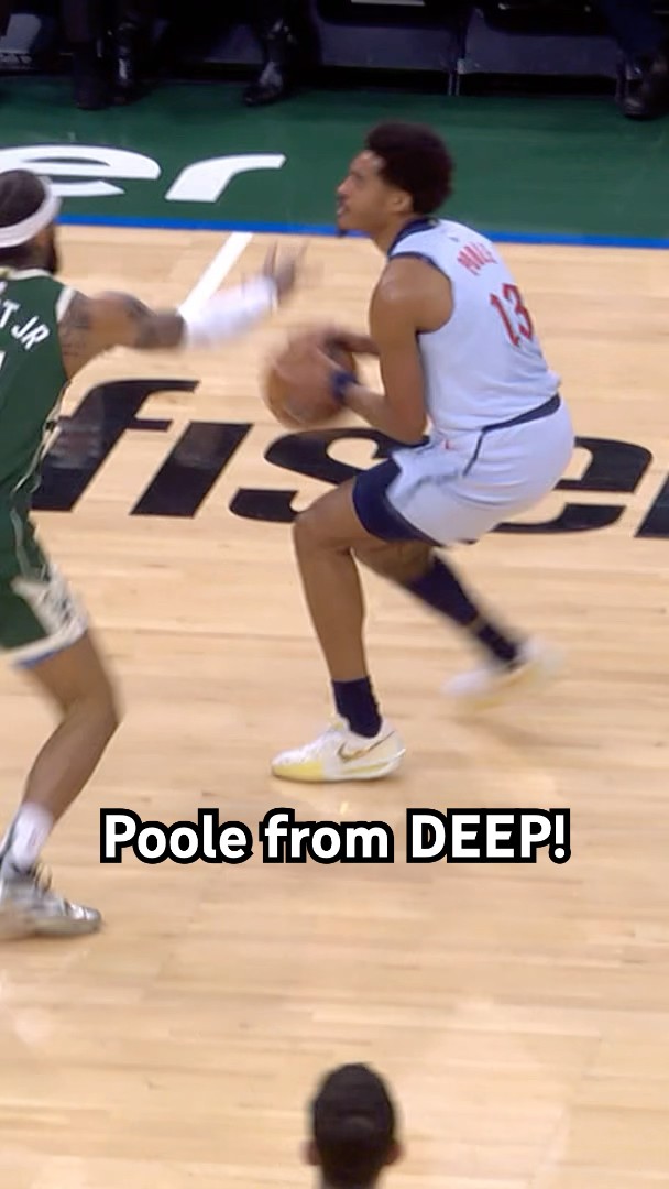 Poole with the DEEP 3 as the shot clock expires!