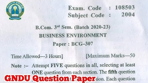 Gndu B.Com 3rd Semester Business Environment Question Paper || Bcom 3rd Semester Question Paper