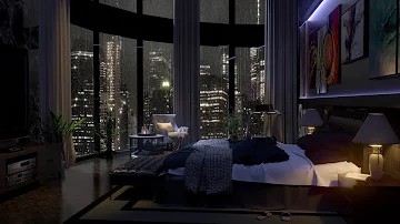 New York's night of thunderstorms and rain - 8 Hours rain on window | rain sounds | Cozy bedroom