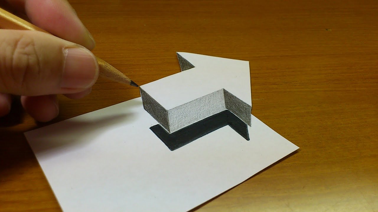 Very Easy!! How To Drawing 3D Floating Arrow - Anamorphic Illusion - 3D