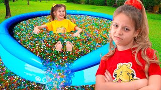 Eva and Mom Inflatable Pool Adventure