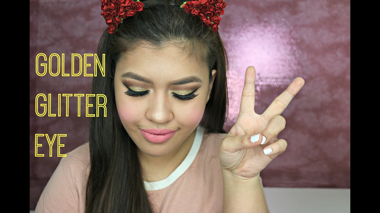 Golden Glitter Eye Makeup Tutorial YouTube