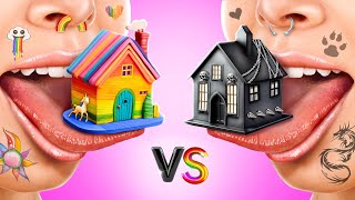 One Colored House Challenge! Rainbow Vs Goth Girl!