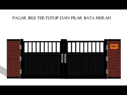 Desain Model Pagar Besi Tertutup  Dengan Pilar Bata Merah 