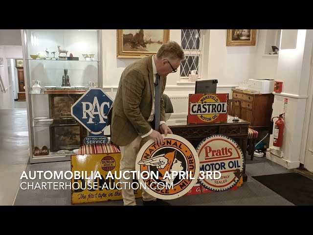 What is in the automobilia auction on April 3rd