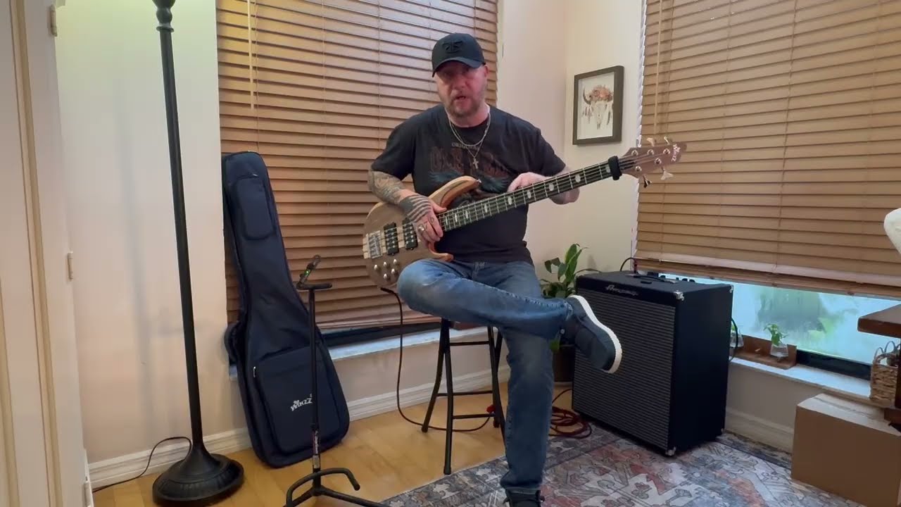Winzz 5-String EBS715 Through-Body Okoume Body with Walnut Bass Guitar play