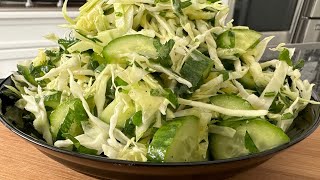 : I can't stop eating this cabbage cucumber salad, So fresh and crunchy!