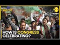 Indian Elections: People decked up in Congress-supporting attire with India flag outside Congress HQ