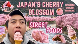 Eating ONLY PINK STREET FOOD at a CHERRY BLOSSOM FESTIVAL in JAPAN  Early Blooming Kawazu Sakura