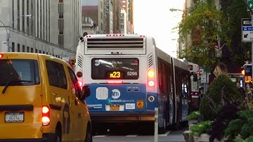 NYC Bus: East Side bound LFS Artic Gen-3 5296 M23 at 5 Av/23 St (11/2016)