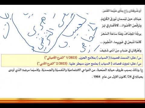 وزاريات الادب والنصوص للسادس الاعدادي 2024 موضوع بدر شاكر السياب