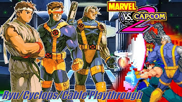 Marvel vs. Capcom 2 (Dreamcast) - Ryu/Cyclops/Cable Arcade Playthrough