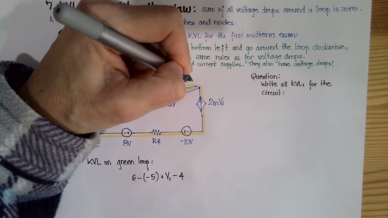 Introduction to KVL, Kirchhoff's voltage law. The sum of all voltage drops around a loop is zero