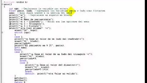 Ejemplo de programa con menu en C con switch case