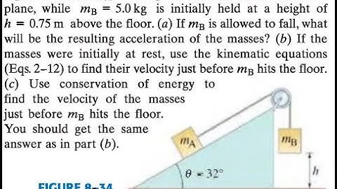 Two masses are connected by a string as shown in Fig. Mass rests on a frictionless inclined pla
