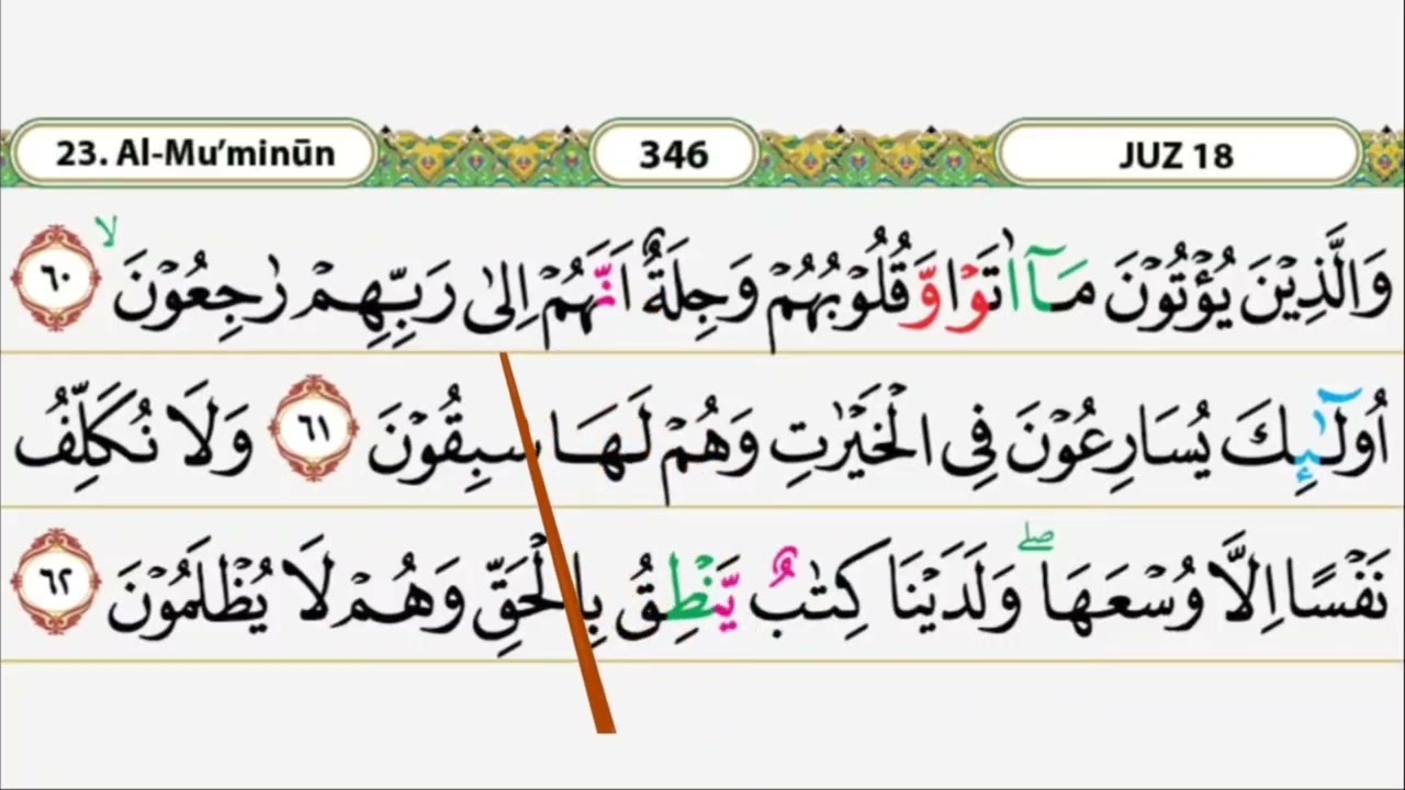 Belajar ngaji pelan dan tajwidnya surat Al Mu'minun ayat 60-62