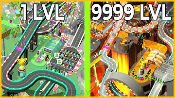 MAX LEVEL CARS, SPEED, RACE TRACK EVOLUTION in Idle Kart Tycoon! (9999+ Level Volcano Racing Track!)