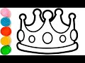 Drawing And Coloring A Crown For Kids | How to Draw a Crown Easy Drawings