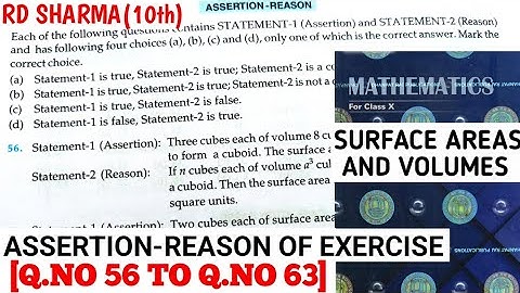 RD SHARMA CLASS 10 SURFACE AREAS AND VOLUMES ASSERTION REASON OF EXERCISE MATH FEAR | CHAPTER 14