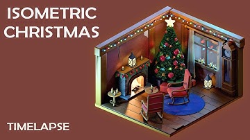 Isometric Christmas Room - 3ds max Timelapse