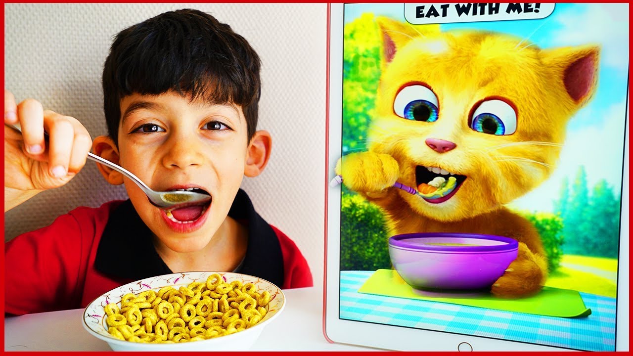 Funny Cat eats Breakfast and Plays with Jason YouTube