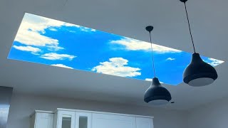 Stretch ceiling with graphic print and backlit