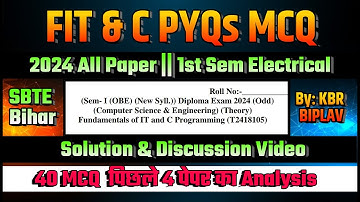 FIT & C PYQ MCQ 2024 🔥 SBTE Bihar Odd Sem | Part 01 | Score Full Marks