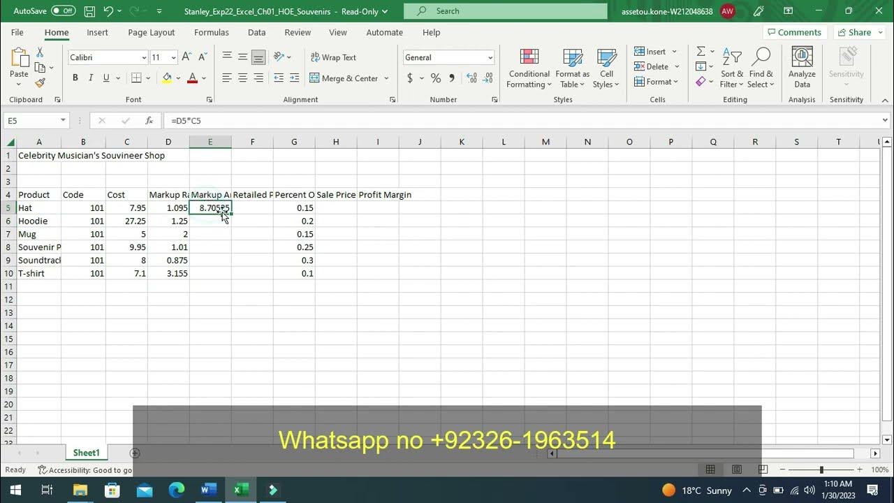 Exp22_Excel_Ch01_HOE_Souvenirs Exp22 Excel Ch01 HOE Souvenirs Step
