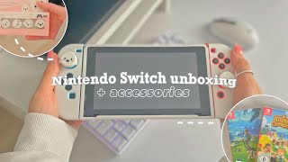 nintendo switch unboxing -;🌴accessories + animal crossing!