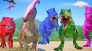 TREX Brothers vs CAMP CRETACEOUS Dinosaurs Fighting in Isla Nublar  Jurassic World Evolution