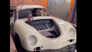 Chemical dipping a classic Porsche 356 to remove all the paint and rust prior to a restoration