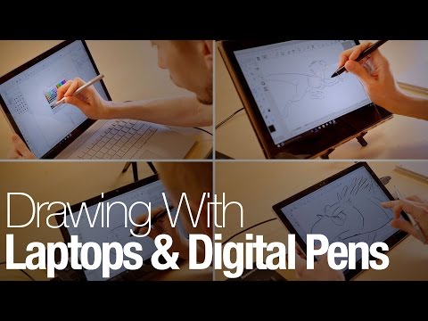 A comic book artist draws with a Surface Book, Yoga 900S, Vaio Z Flip, and Surface Pro 4