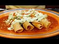 Chicken Taquitos doused in Red savory salsa - Tacos Dorados Ahogados