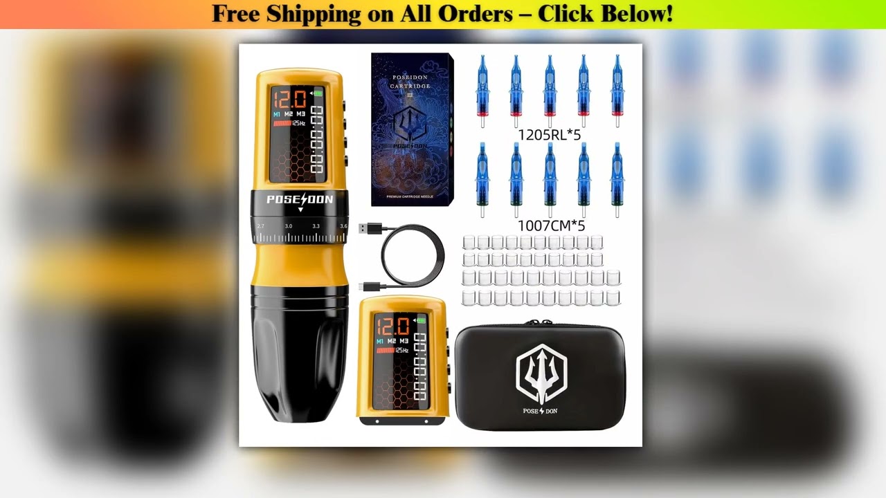 Tattoo Kit POSEIDON 2 Battery Tattoo Pen Kit For Permanent Makeup Tattoo Machine Kit Yellow New