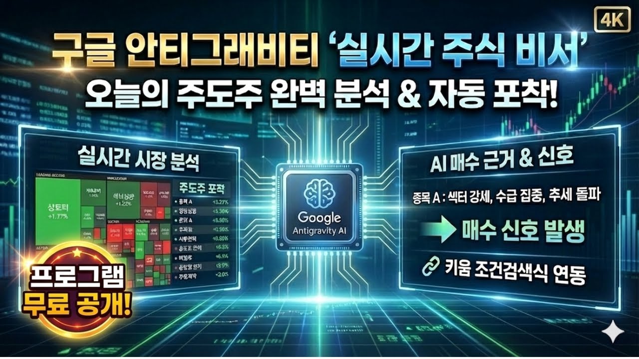 [키움증권] 구글 안티그래비티가 만든 ‘실시간 주식 비서’… 오늘의 주도주까지 완벽 분석!