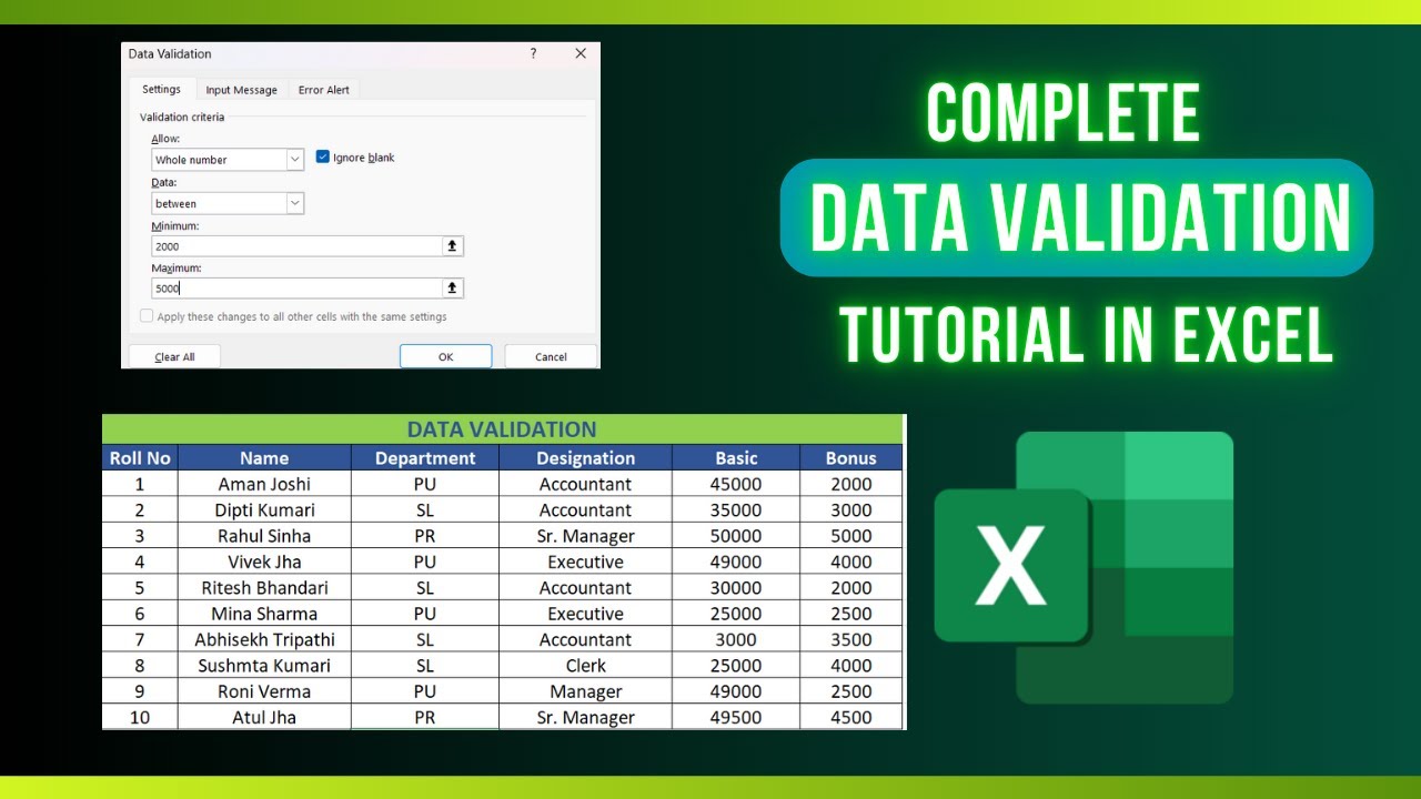 Excel Data Validation Full Tutorial | step-by-step List, Whole Number ...