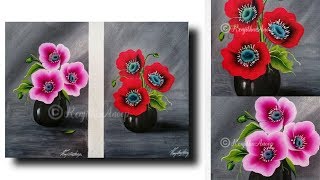 acrylic painting beginners flower step vase canvas tutorials simple