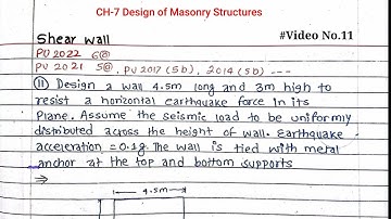 Unit:7 | Design of Shear Wall | Masonary Structure | Prashant YT | BE Civil | 5th Sem | BE Civil |