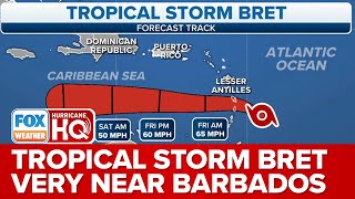 Tropical Storm Bret Very Near Barbados As It Slightly Weakens