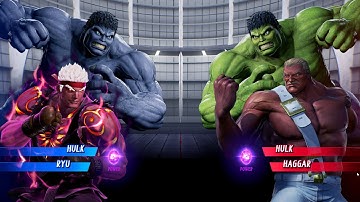 Grey Hulk & Evil Ryu vs Green Hulk & Haggar (Very Hard) - Marvel vs Capcom | 4K UHD Gameplay