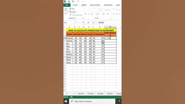 How to calculate percentage in marksheet #shorts #excel #exceltutorial #exceltips #msexcel #viral
