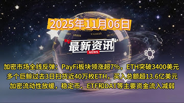 AI区块链日报第115期 | 加密市场全线反弹：PayFi板块领涨超7%，ETH突破3400美元 | 巨鲸抄底近40万枚ETH | 加密市场流动性放缓，稳定币、ETF和DAT等主要资金流入动力显著减弱