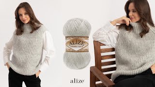 Fisherman's Rib Stitch Sweater with Alize Angora Gold