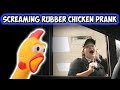 Drive thru screaming rubber chicken prank