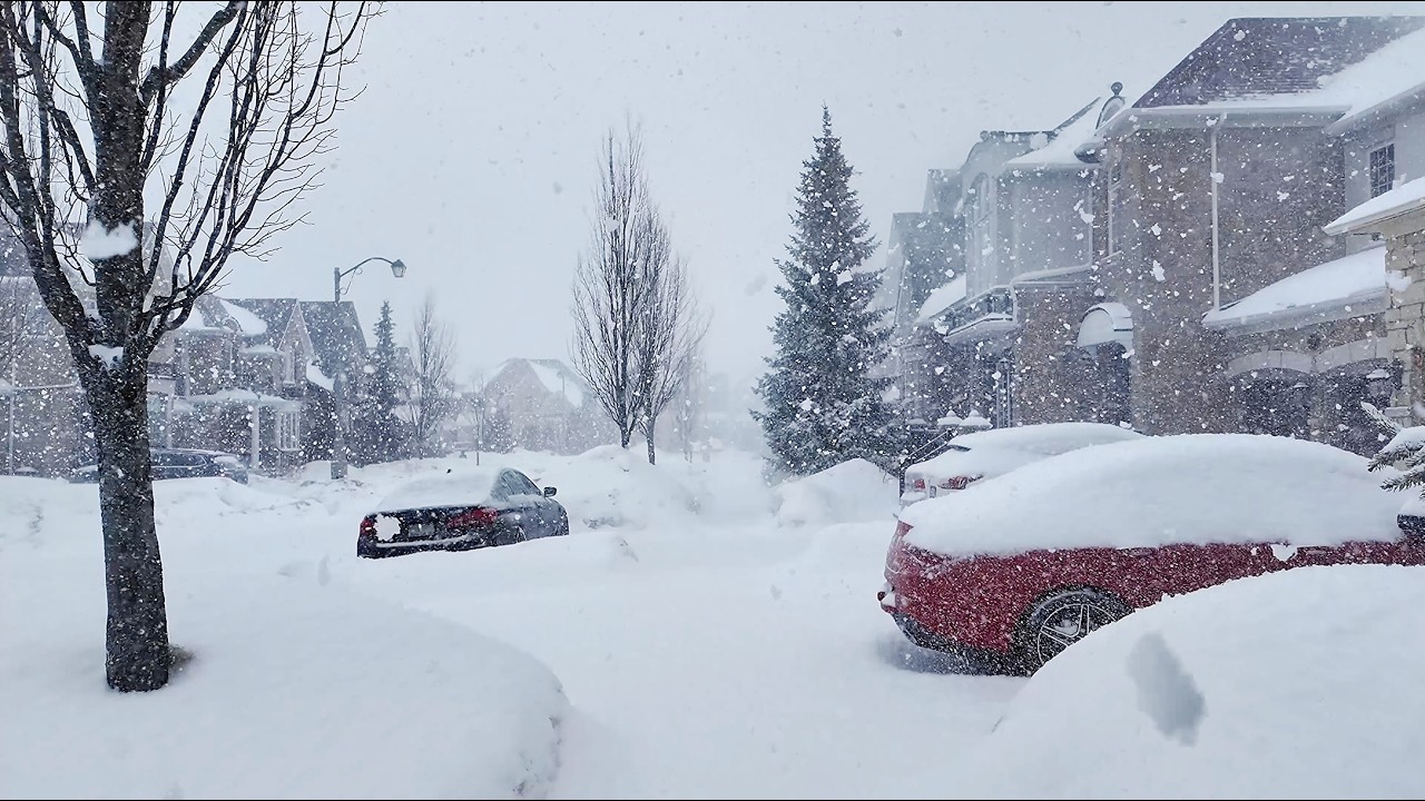 Huge Snowflakes Mixed with Ice Pellets in Toronto Suburbs and Southern Ontario | Snow Walk